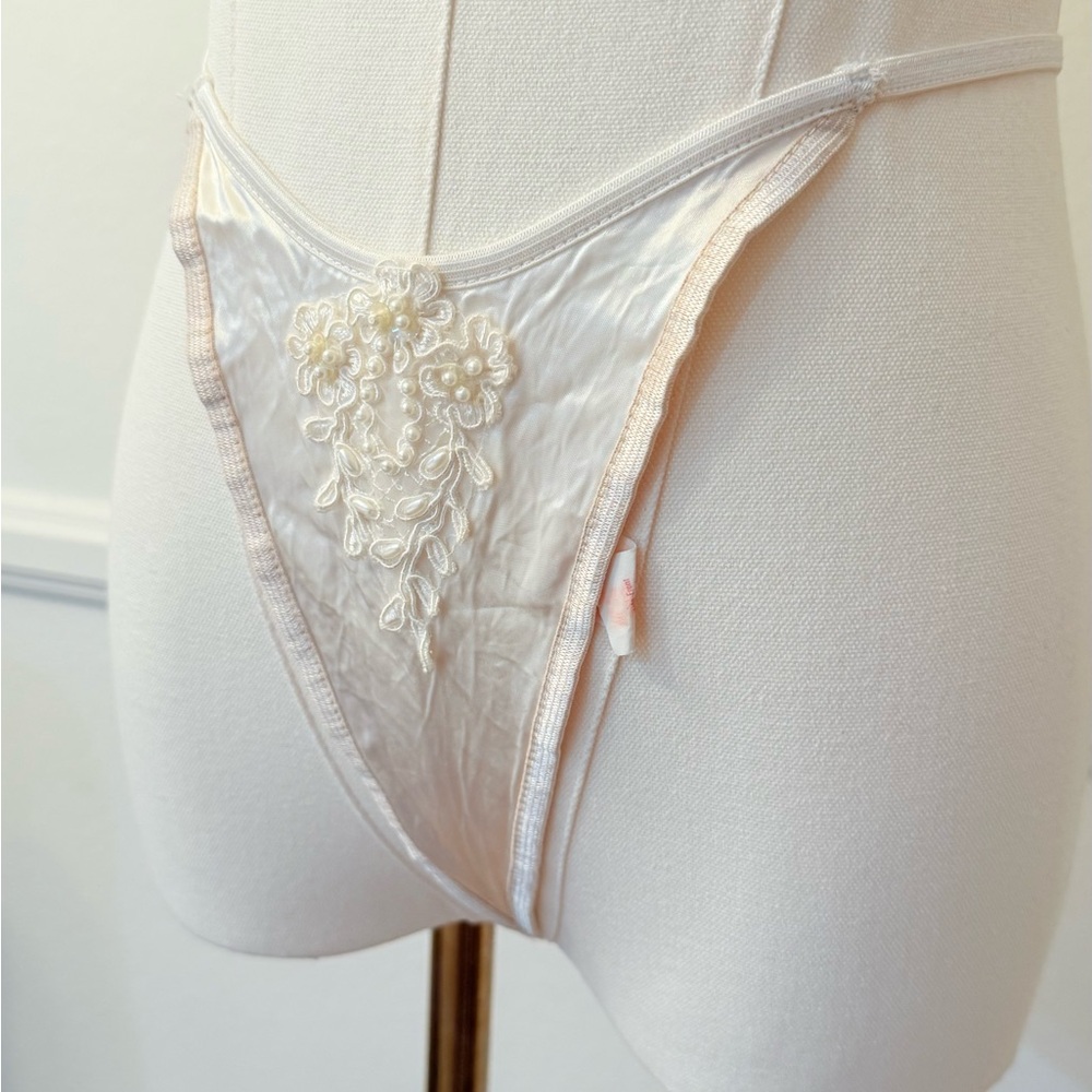 Vintage Faris Satin & Beaded Lace Thong – One Size